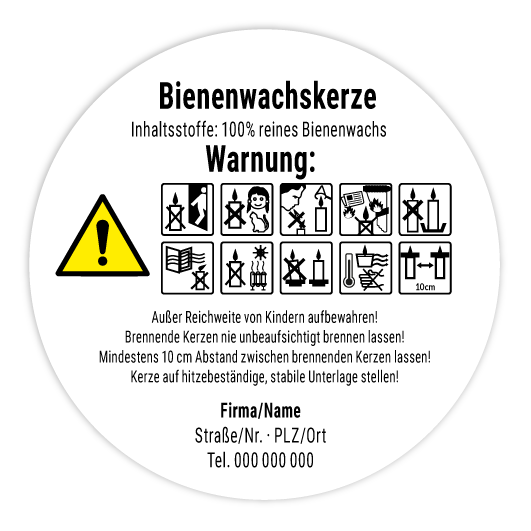 Runder Kerzensticker – Gefahrenhinweise – honeystickers