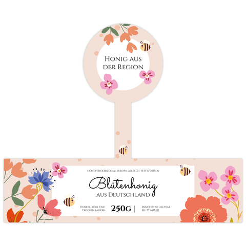 Florale Fiona – Honigetikett mit Gewährverschluss 250g (Kunststoffdeckel)
