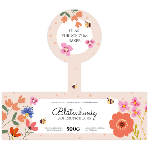 Florale Fiona – Etikett mit Gewährverschluss 500g (Kunststoffdeckel)