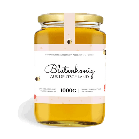Florale Fiona – Honigetikett mit Gewährverschluss 1000g (Twist-Off)