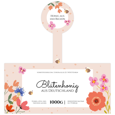 Florale Fiona – Honigetikett mit Gewährverschluss 1000g (Twist-Off)