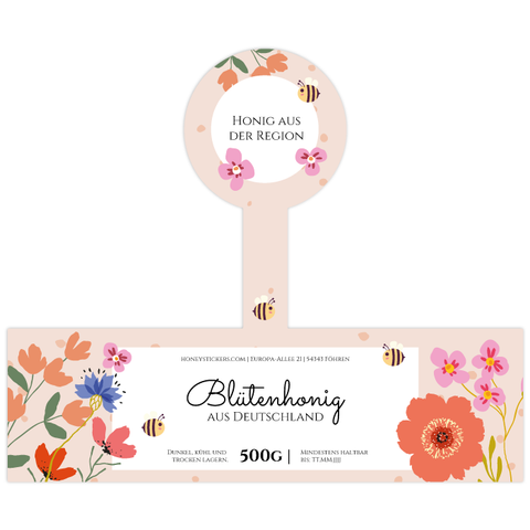 Florale Fiona – Honigetikett mit Gewährverschluss 500g (Twist-Off)