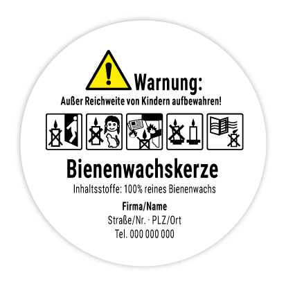 außerhalb der reichweite von kindern aufbewahren Runder Kerzensticker – Gefahrenhinweise – honeystickers