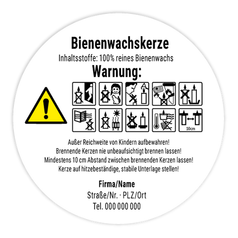 Runder Kerzensticker – Gefahrenhinweise – honeystickers