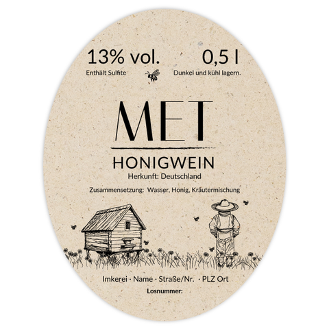 Idyllische Ida – Ovales Flaschenetikett 70x90mm für 500ml Met