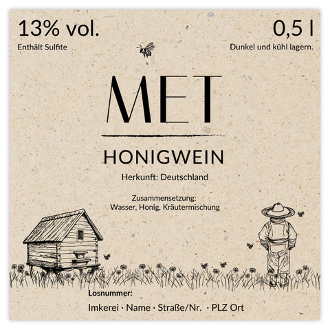 Idyllische Ida – Quadratisches Flaschenetikett 80x80mm für 500ml Met