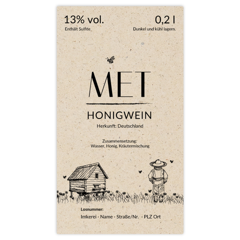 Idyllische Ida – Rechteckiges Flaschenetikett 50x90mm für 200ml Met