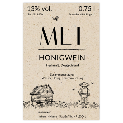 Idyllische Ida – Rechteckiges Flaschenetikett 65x100mm für 750ml Met