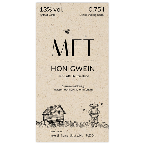Idyllische Ida – Rechteckiges Flaschenetikett 65x125mm für 750ml Met