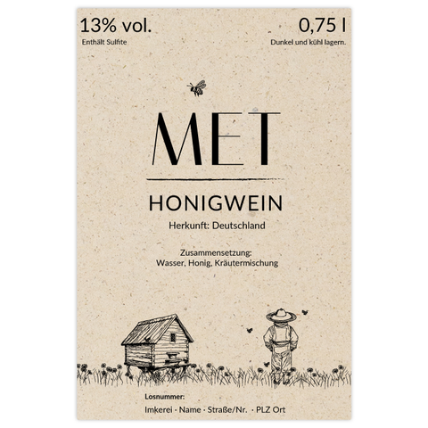 Idyllische Ida – Rechteckiges Flaschenetikett 80x120mm für 750ml Met