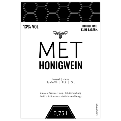 Moderner Marlo – Rechteckiges Flaschenetikett 85x125mm für 750ml Met