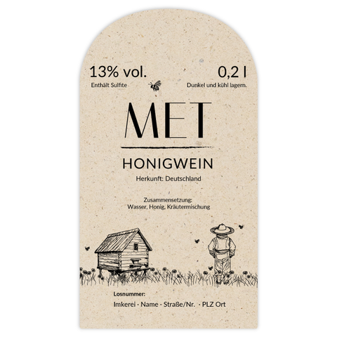 Idyllische Ida – Rechteckiges Flaschenetikett mit Abrundung 50x90mm für 200ml Met
