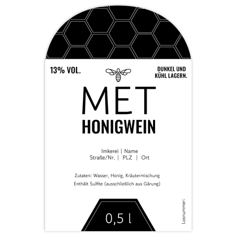 Moderner Marlo – Rechteckiges Flaschenetikett mit Abrundung 65x100mm für 500ml Met