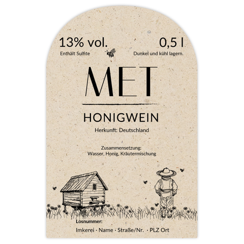 Idyllische Ida – Rechteckiges Flaschenetikett mit Abrundung 65x100mm für 500ml Met