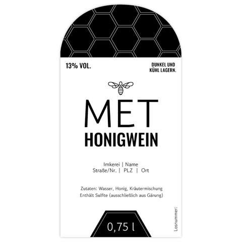 Moderner Marlo – Rechteckiges Flaschenetikett mit Abrundung 65x125mm für 750ml Met