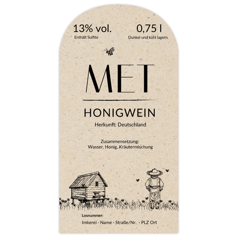 Idyllische Ida – Rechteckiges Flaschenetikett mit Abrundung 65x125mm für 750ml Met