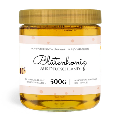 Florale Fiona – Rechteckiges Honigetikett 500g (Kunststoffdeckel)