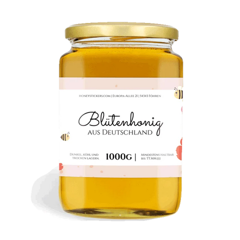 Florale Fiona – Rechteckiges Honigetikett 1000g (Twist-Off)