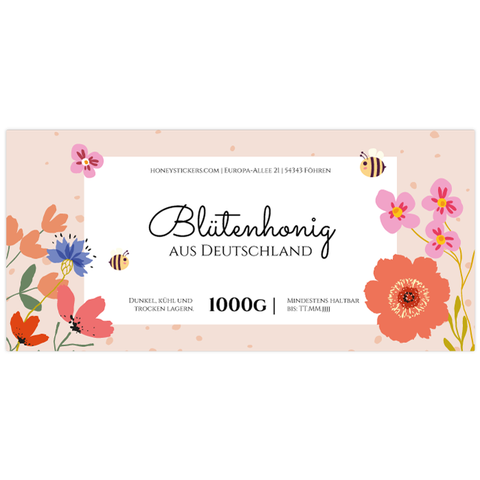 Florale Fiona – Rechteckiges Honigetikett 1000g (Twist-Off)