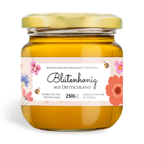 Florale Fiona – Rechteckiges Honigetikett 250g (Twist-Off)