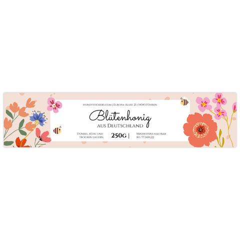 Florale Fiona – Rechteckiges Honigetikett 250g (Twist-Off)