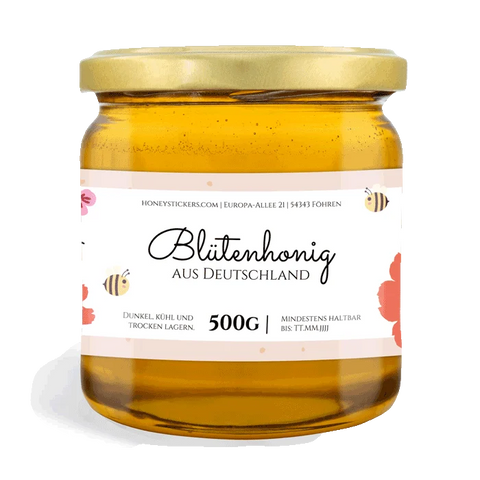 Florale Fiona – Rechteckiges Honigetikett 500g (Twist-Off)