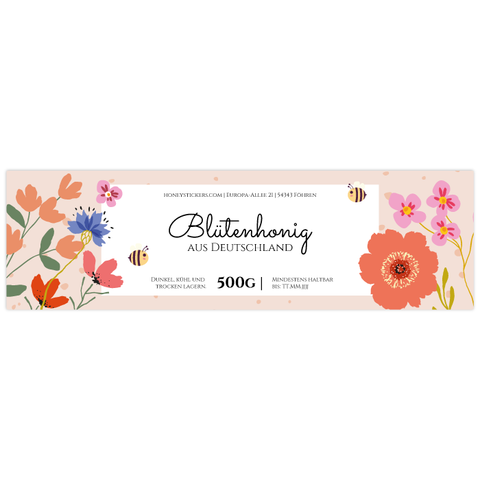 Florale Fiona – Rechteckiges Honigetikett 500g (Twist-Off)