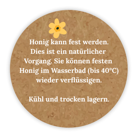Runder Sticker 30x30mm - Honig verflüssigen | Naturpapier-Optik