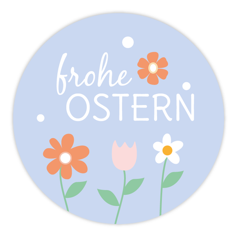 Runder Sticker 40x40mm - Frohe Ostern Blumen