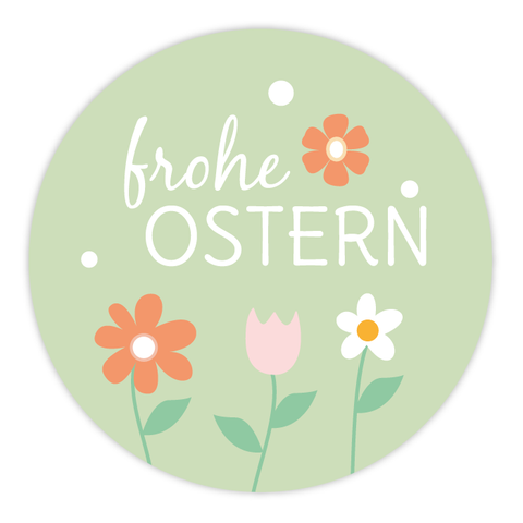 Runder Sticker 40x40mm - Frohe Ostern Blumen