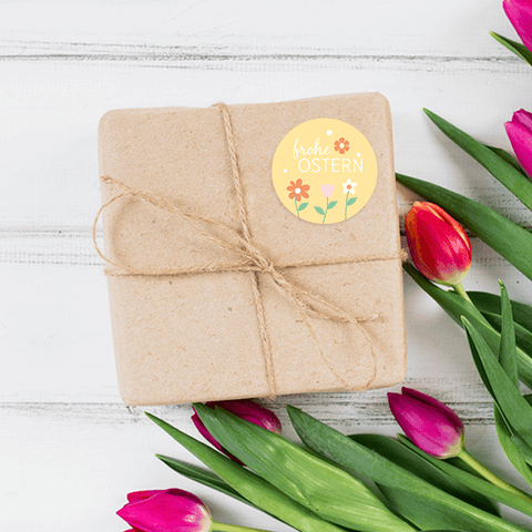 Runder Sticker 40x40mm - Frohe Ostern Blumen